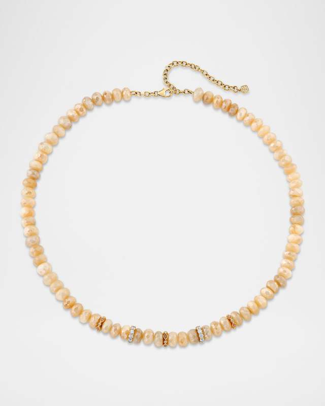 14K Multi Charm Mystic Sand Moonstone Beaded Necklace